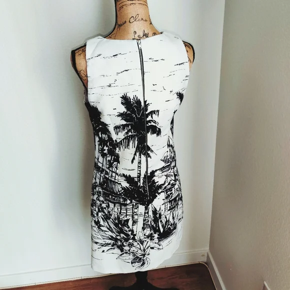 🤍 🌴Black & White len fabric with Palms print dress - Picture 4 of 12